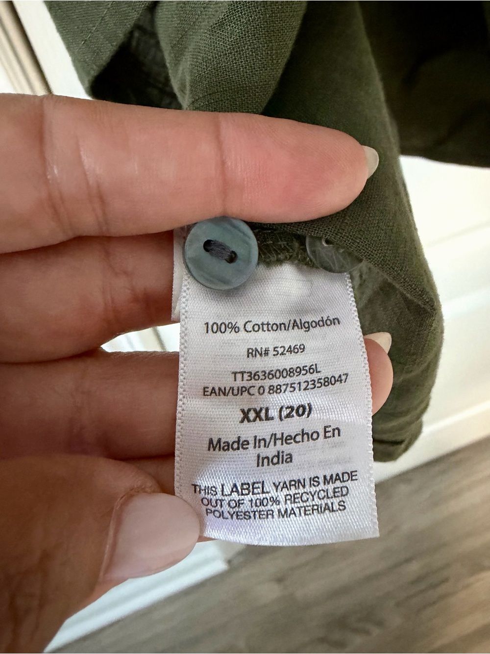 Time and Tru Olive Green V-Neck Button-Front Dress - Picture 5 of 5